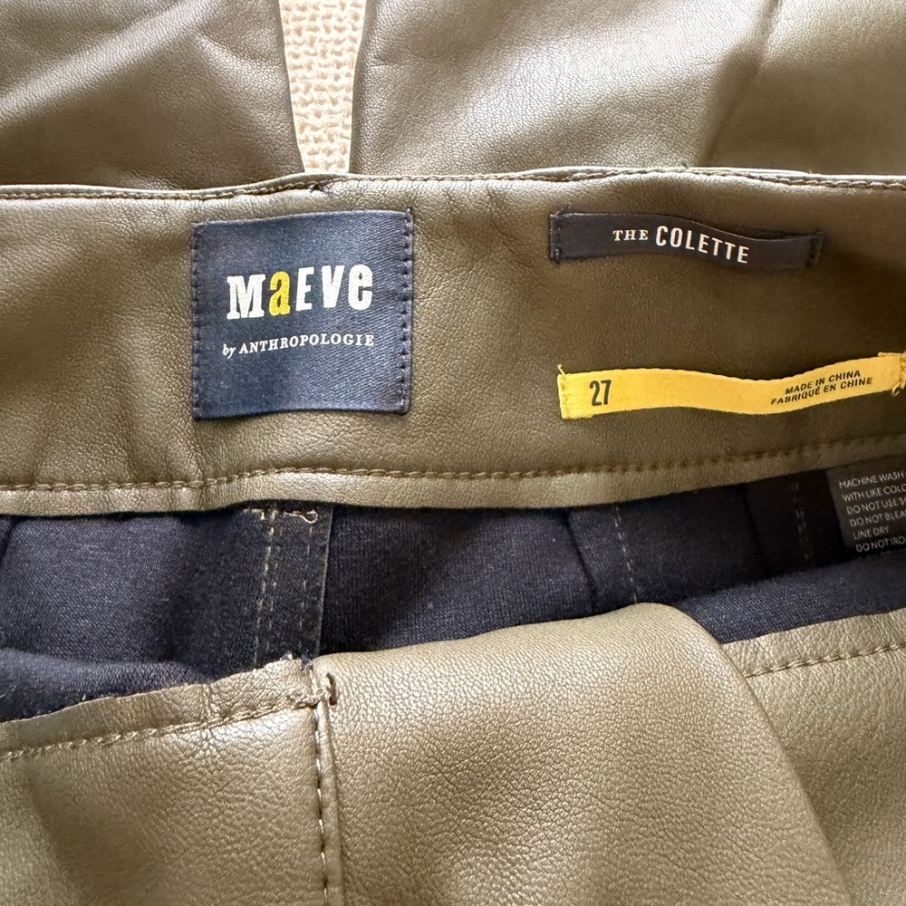 Anthropologie‎ The Colette Crop Olive Faux Leather Pants - Picture 8 of 9